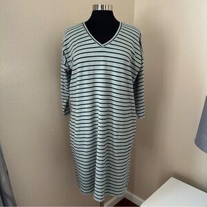 J. Jill Sage French Terry Stripped V-Neck 3/4 Sleeve Pullover Sweater Dress